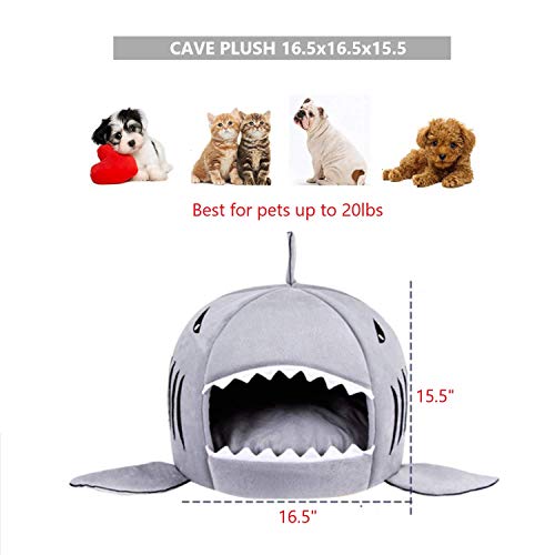 Washable Shark Pet House Cave Bed for Small Medium Dog Cat with Removable Cushion and Waterproof Bottom